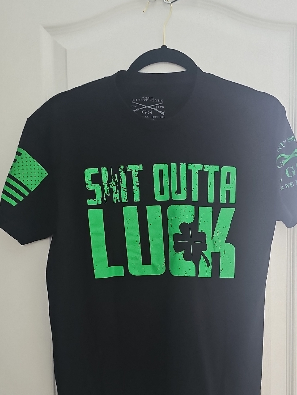 Grunt Style Black Short-Sleeve Tee with Bright Green 'Shit Outta Luck' Graphic